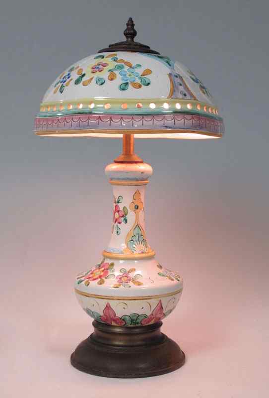 Appraisal: FAIENCE LAMP AND SHADE Vase form faience ceramic base and