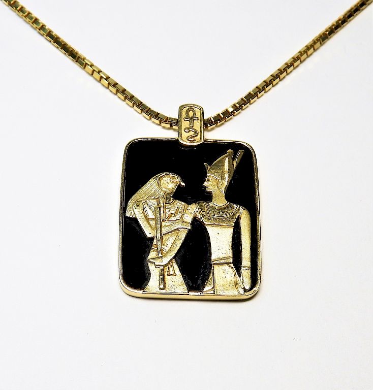 Appraisal: K Gold Egyptian Revival Horus Attendant Pendant K Gold Egyptian