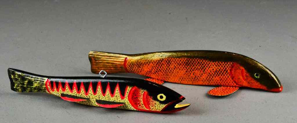 Appraisal: American Carved And Painted Fish DecoysTo include an '' spring