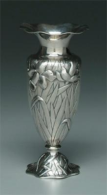 Appraisal: Sterling flower vase round urn form flared shaped rim daffodil