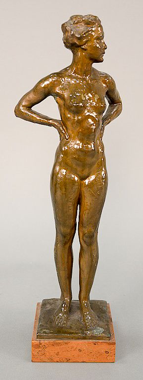 Appraisal: Gustav Adolf Daumiller - bronze The Swimmer standing nude woman