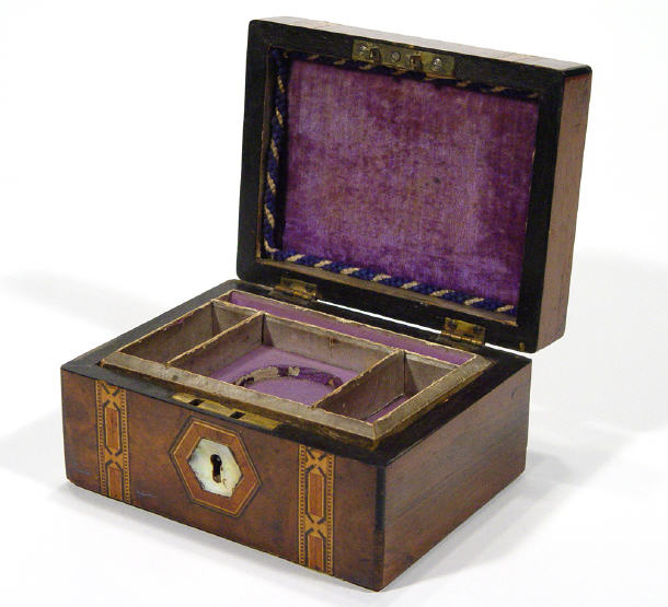 Appraisal: Edwardian walnut jewellery box with mother of pearl and wooden