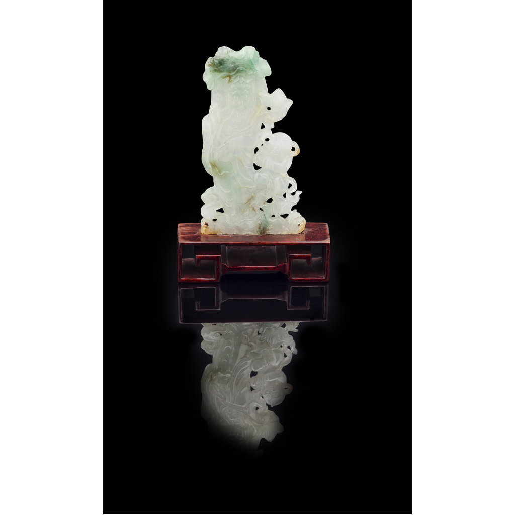 Appraisal: TRANSLUCENT JADEITE FIGURE OF A GUANYIN the figure finely carved