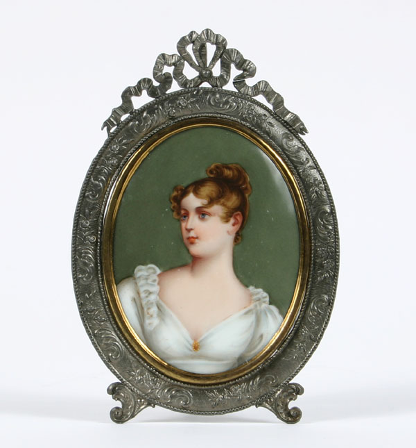 Appraisal: Oval portrait hand painted female figure on porcelain ornate white