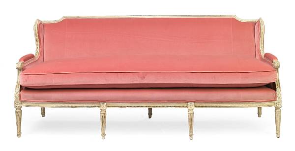 Appraisal: A Louis XVI style painted and velvet upholstered sofa height