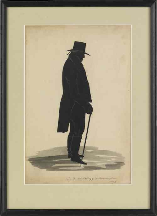 Appraisal: Watercolor and hollowcut silhouette of the Reverend David Kellogg of