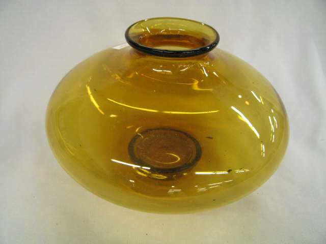 Appraisal: Amber Glass Vase squat form ground pontil attributed to Steuben