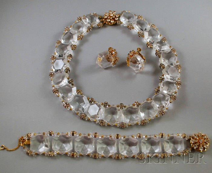 Appraisal: Miriam Haskell Lucite and Rhinestone Costume Jewelry Suite comprised of