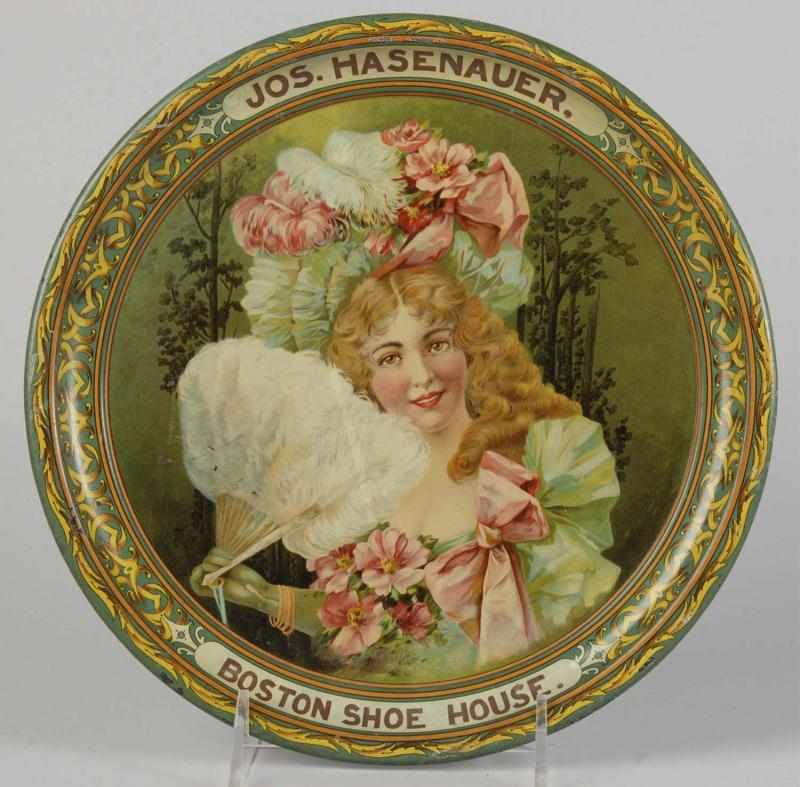 Appraisal: Joseph Hasenauer Boston Shoe House Serving Tray Description Beautiful graphics