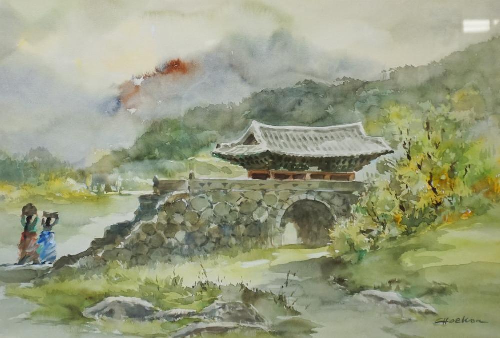 Appraisal: CHINESE SCHOOL TH CENTURY RURAL LANDSCAPE WATERCOLOR ON PAPER FRAME