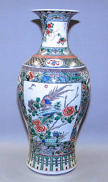 Appraisal: A famille verte enameled porcelain baluster vase firing crack to