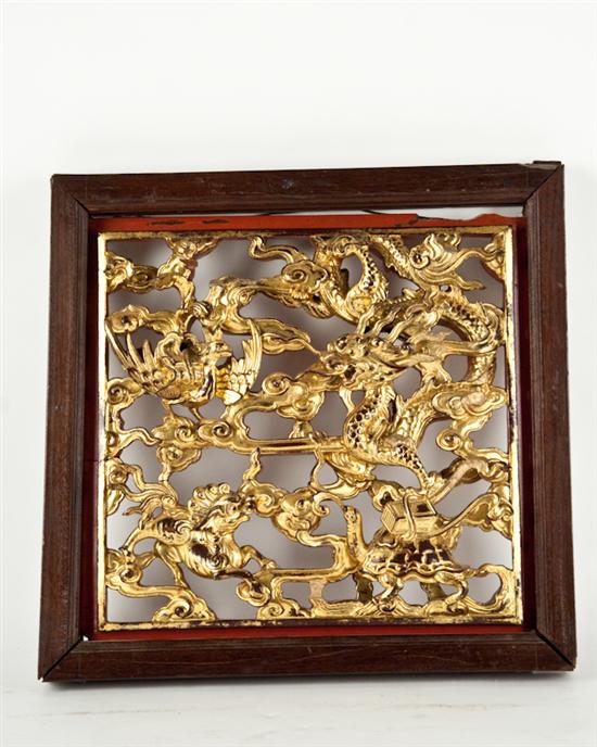 Appraisal: Very Finely Carved Chinese Gilt Panel in Frame with dragon