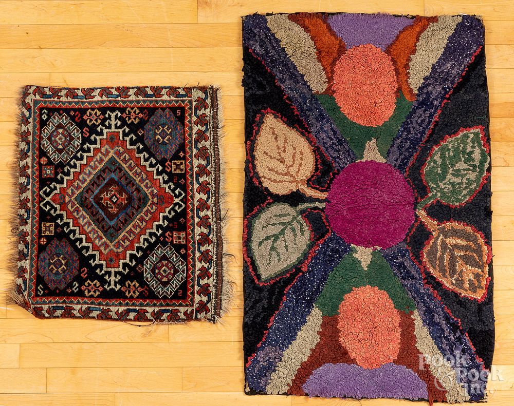 Appraisal: Floral hooked rug together with an oriental mat Floral hooked