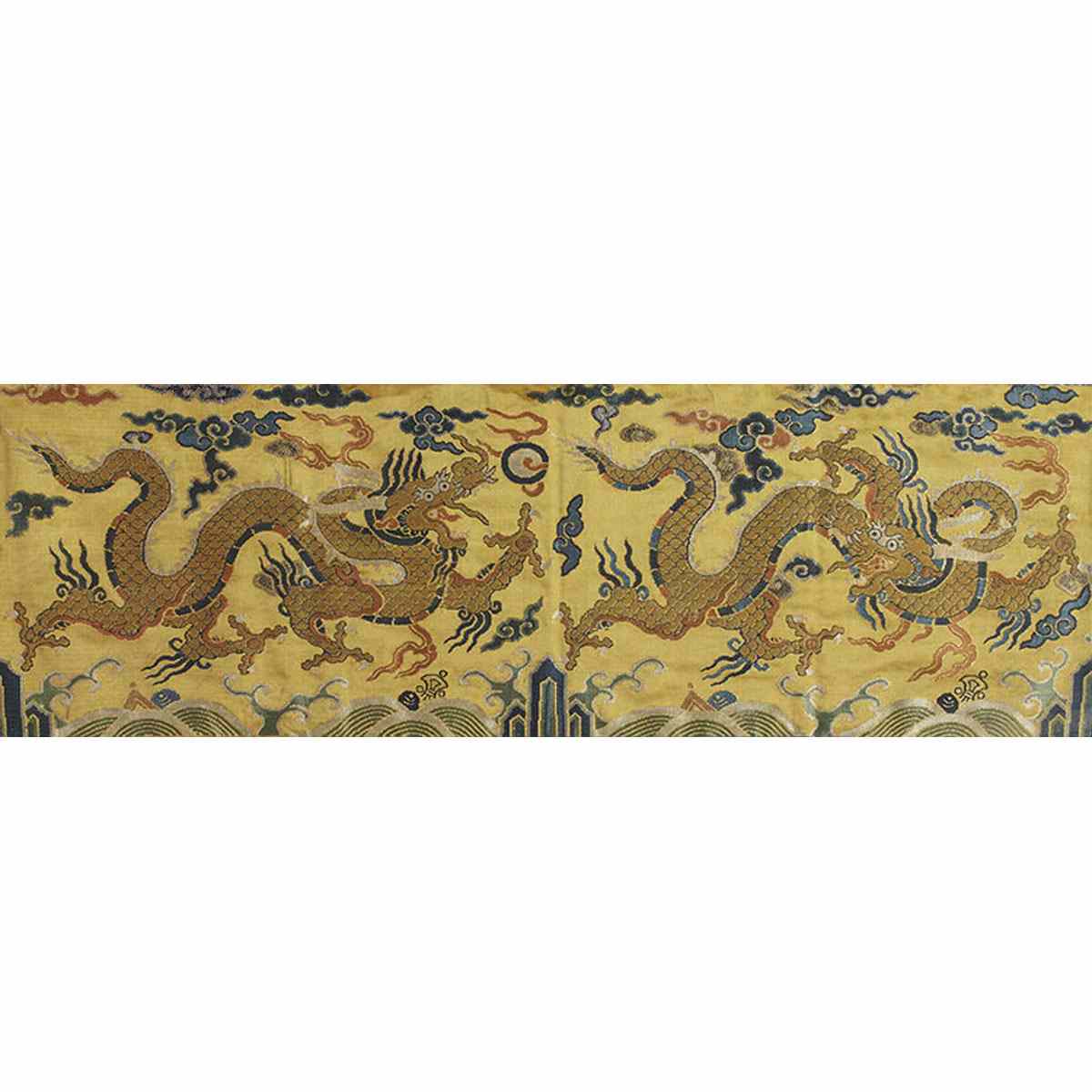 Appraisal: Yellow Silk Dragon Robe Fragment th Century Embroidered with a