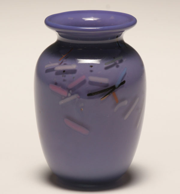 Appraisal: Elaine Hyde purple art glass vase Pink white and tan