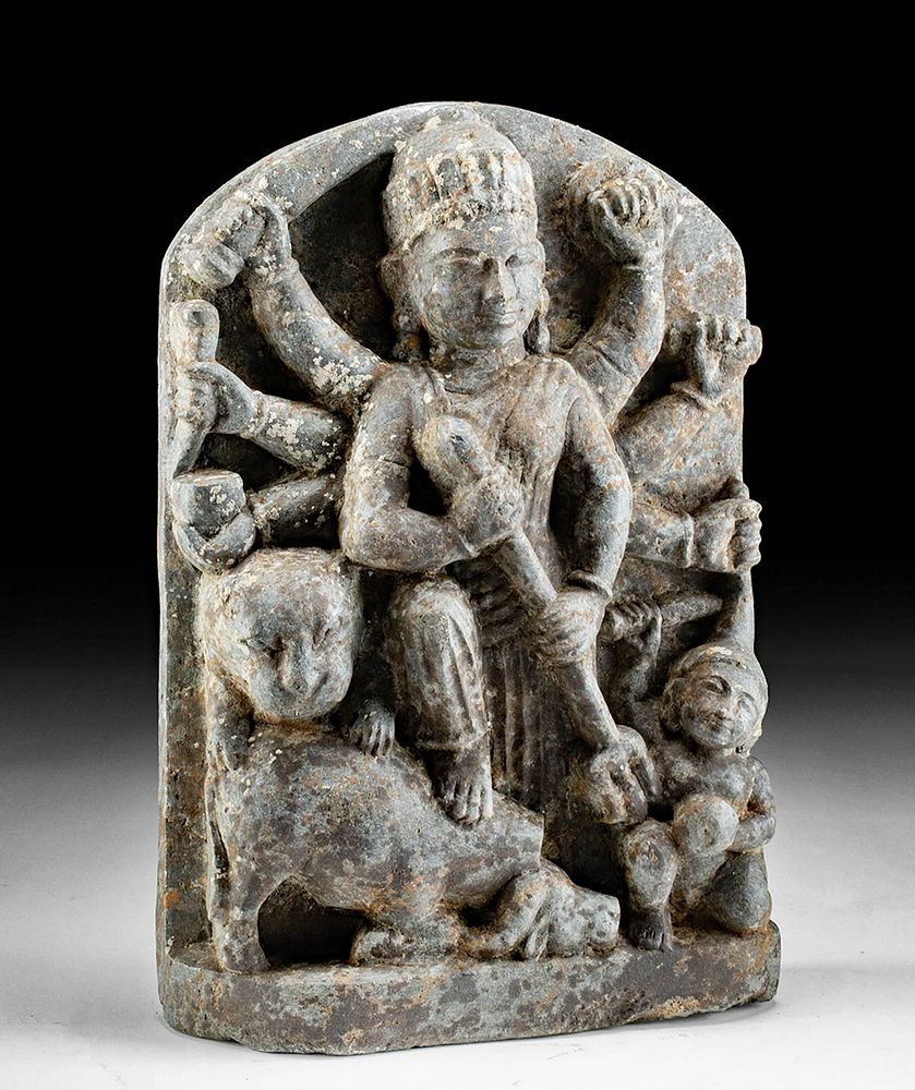 Appraisal: th C Nepalese Stone Relief - Hindu Goddess Durga Originally