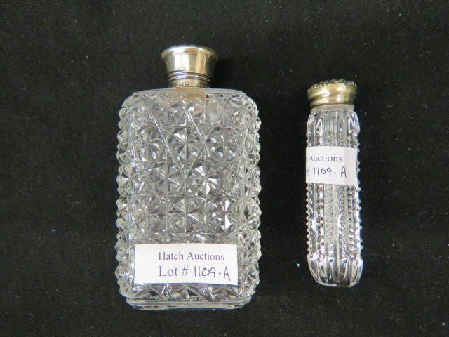 Appraisal: Cut Glass Sterling Pocket Flask together with pressed glass sterling