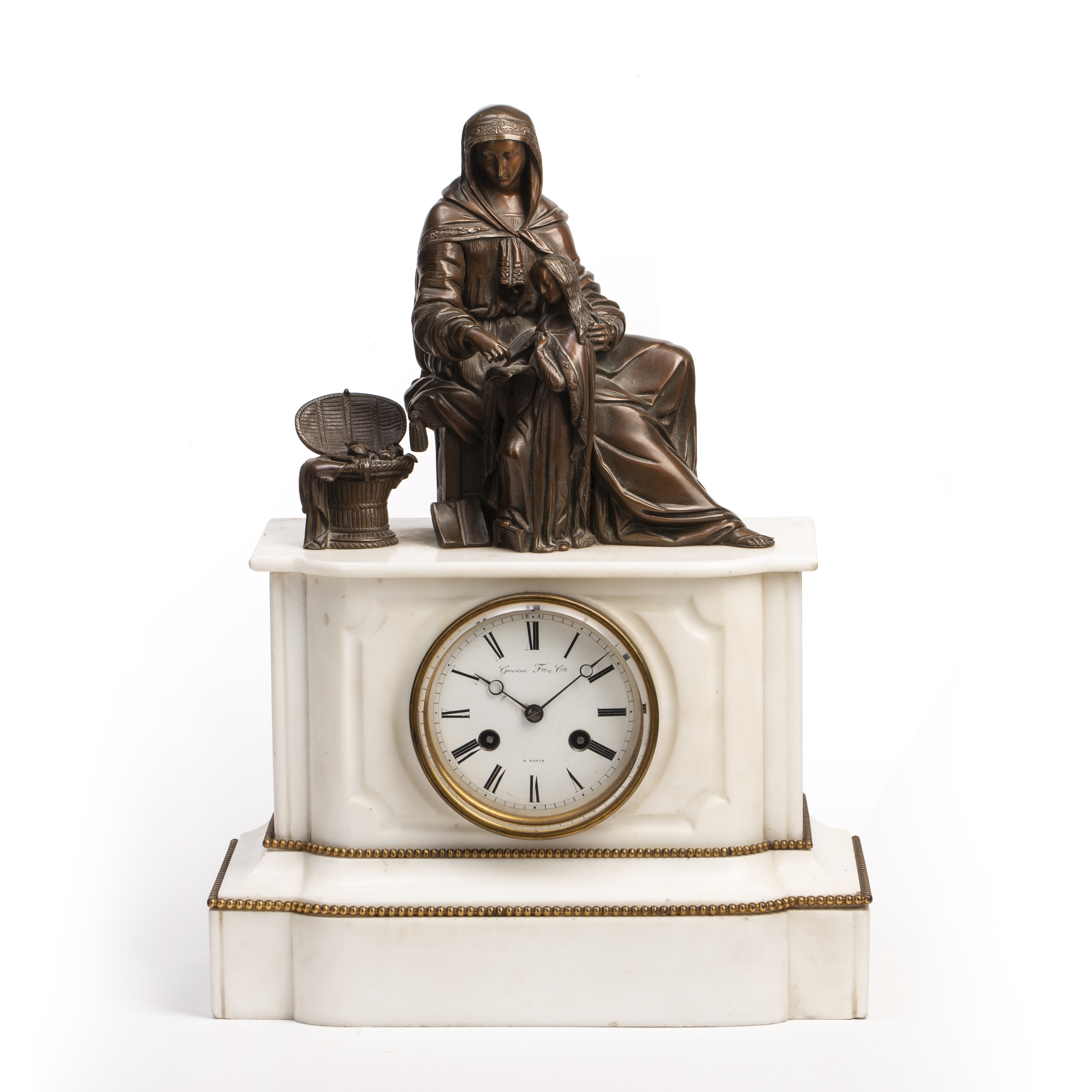 Appraisal: A th century French white marble mantel clock with white