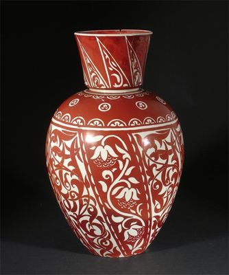 Appraisal: A William De Morgan vase painted with panels of flowers