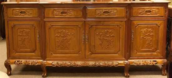 Appraisal: Chinese foliate carved teakwood credenza Estimate - No condition report