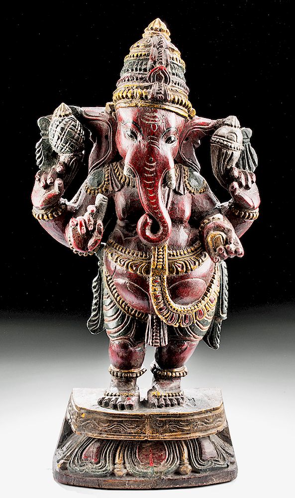 Appraisal: Early th C Indian Polychrome Wood Ganesha Statue South Asia