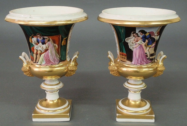 Appraisal: Pair of French porcelain planters th c urn-form with gilt