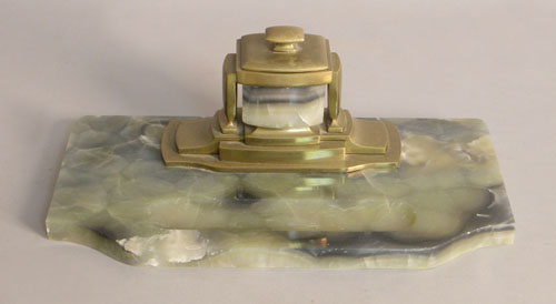 Appraisal: Marble and brass inkwell early th c h w