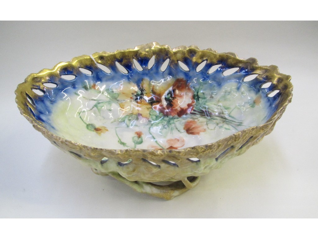 Appraisal: Nautilus bowl painted with poppies