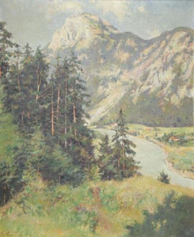 Appraisal: SPETHMANN Albert Oil on Canvas MountainousGerman Landscape Signed and dated