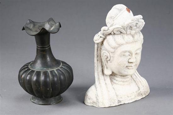 Appraisal: MARBLE KWAN YIN AND A BRONZE VASE Both Chinese and