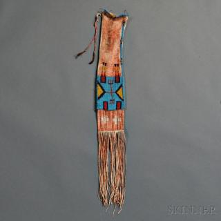 Appraisal: Lakota Beaded and Quilled Buffalo Hide Pipe Bag c both