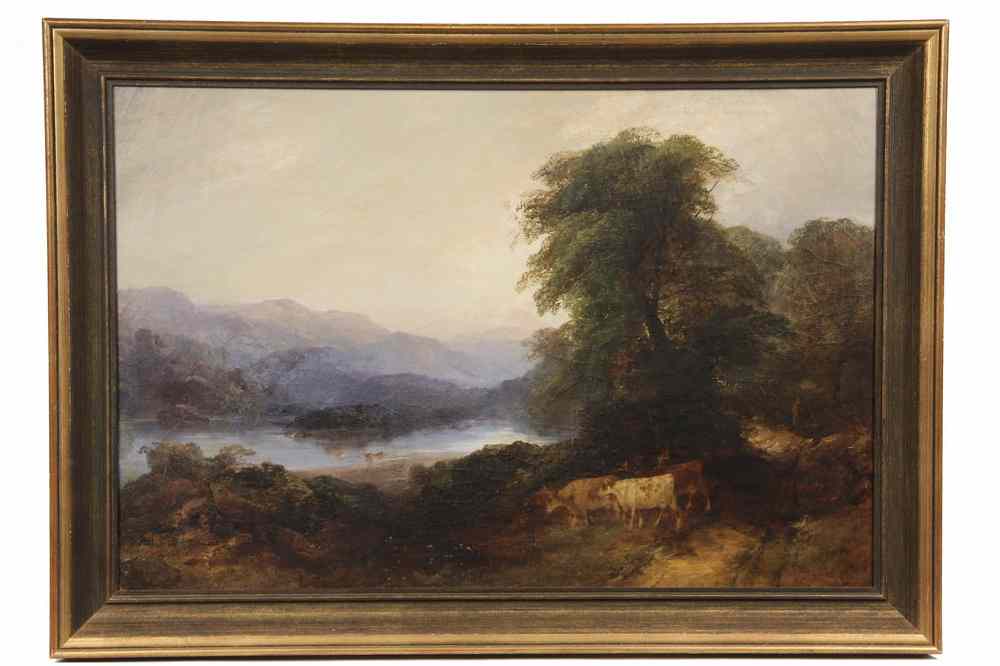 Appraisal: OOC - English Lake Scene with Cows signed 'H Bright'