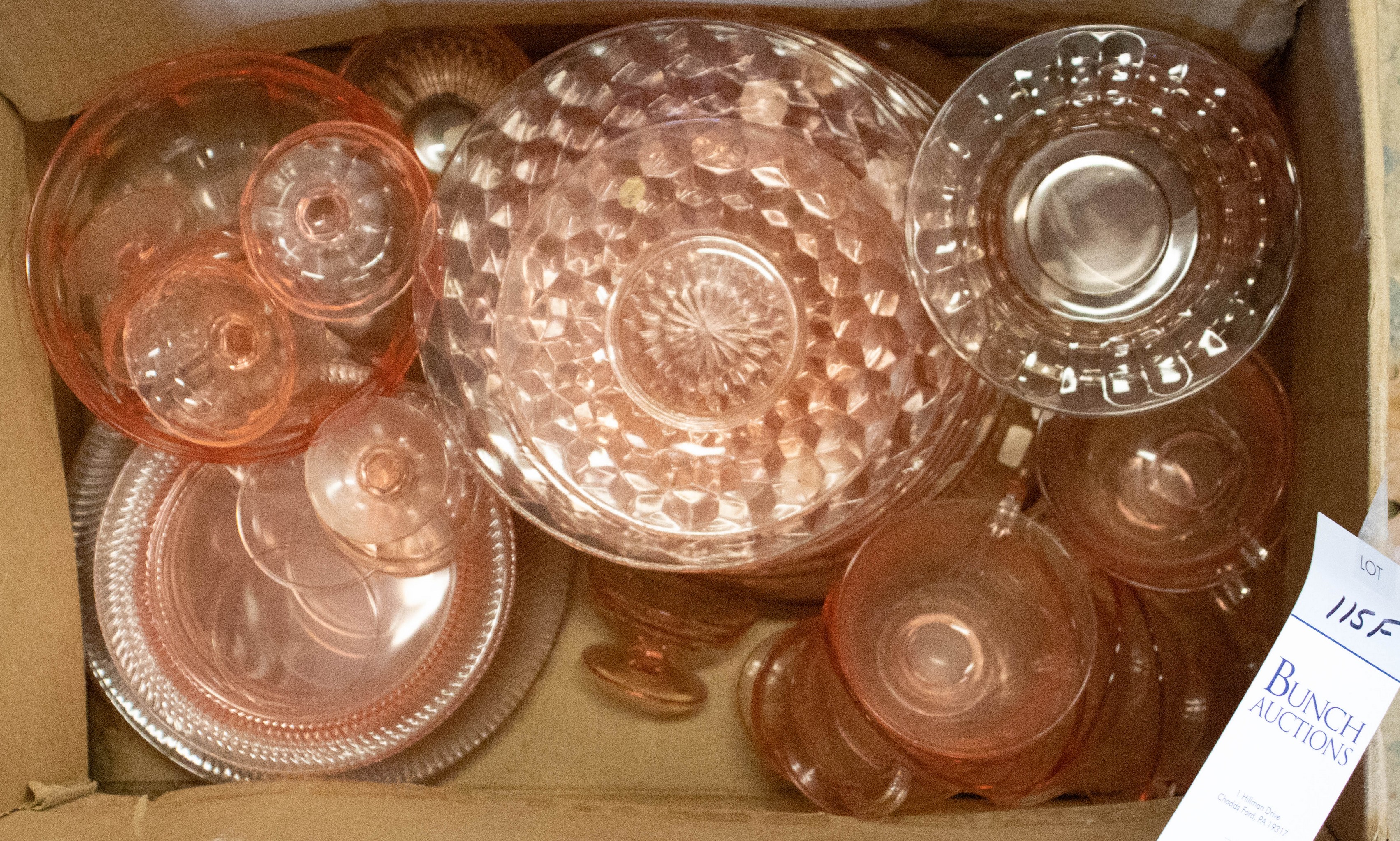 Appraisal: Pcs pink glass dinnerware including plates teacups saucers footed salts