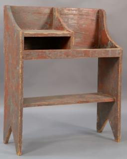 Appraisal: Primitive red and gray painted bucket bench having two tier