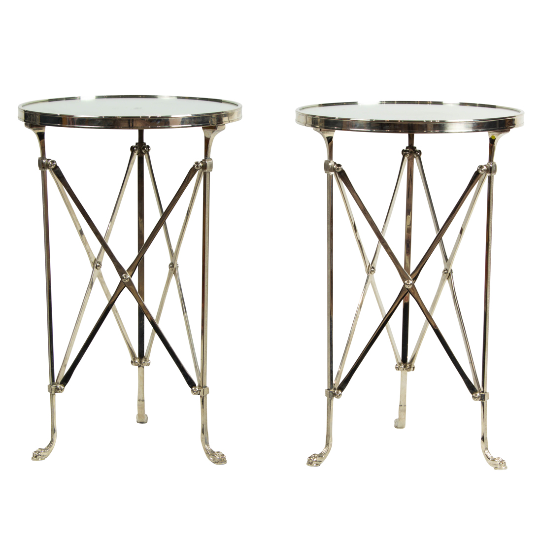 Appraisal: A PAIR OF GLOBAL VIEWS CHROMED METAL DIRECTOIRE OCCASSIONAL TABLES