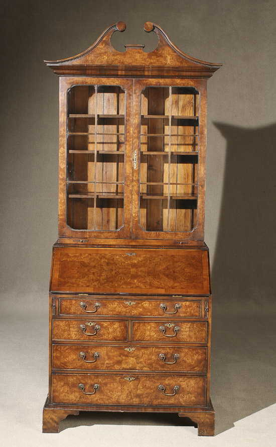 Appraisal: George II Style Burl Walnut Bureau Bookcase Last Half th