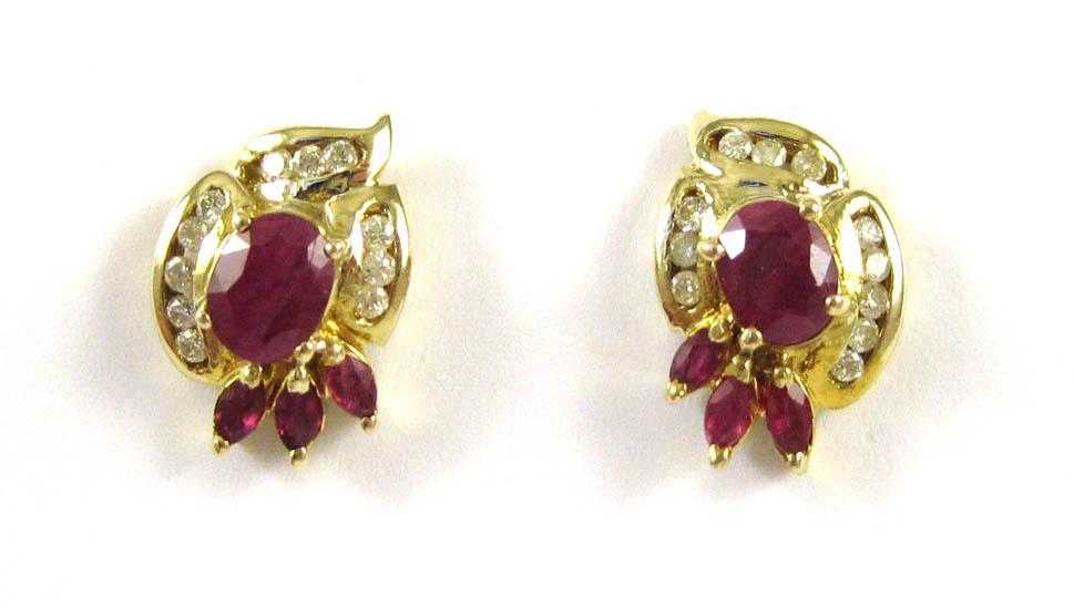 Appraisal: PAIR OF RUBY AND DIAMOND EARRINGS each k yellow gold