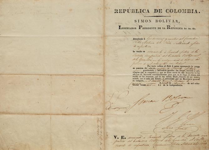 Appraisal: BOLIVAR SIMON Three military documents signed Each a two page