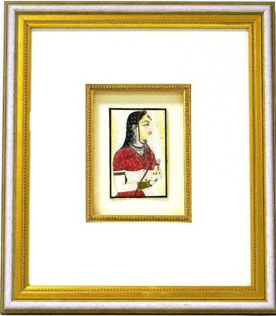 Appraisal: Indian miniature watercolor on ivory profile of a woman holding