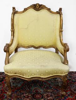 Appraisal: Louis XVI style giltwood fauteuil Louis XVI style giltwood fauteuil