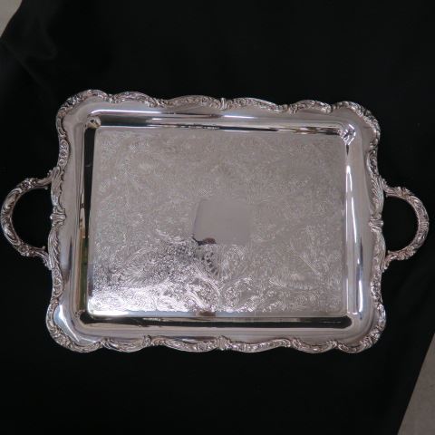 Appraisal: Silverplate Serving Tray ornate florals x plus handles