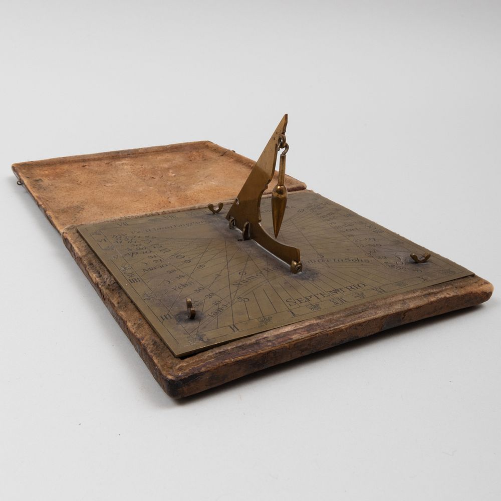 Appraisal: Johann Engelbrecht Horizontal Brass Sundial With hinged gnomon and plummet