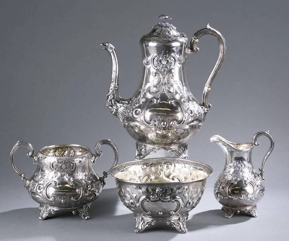 Appraisal: Joseph Angell piece Sterling coffee set A Joseph Angell Jr