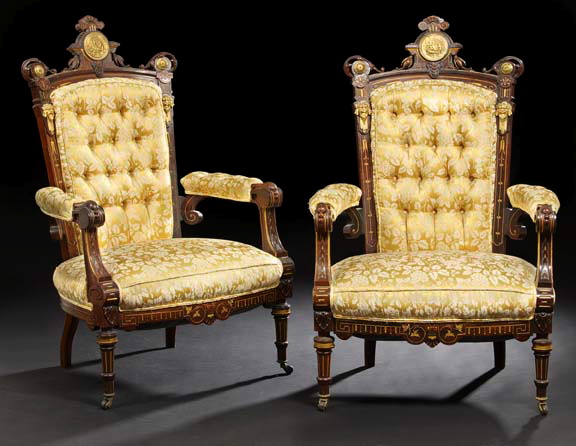 Appraisal: American Neo-Grecque Gilt-Incised and Bronze-Mounted Three-Piece Rosewood Parlor Suite the