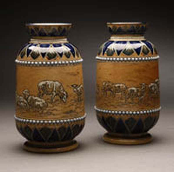 Appraisal: Pr Doulton Lambeth stoneware vases Hannah Barlow Pr Doulton Lambeth