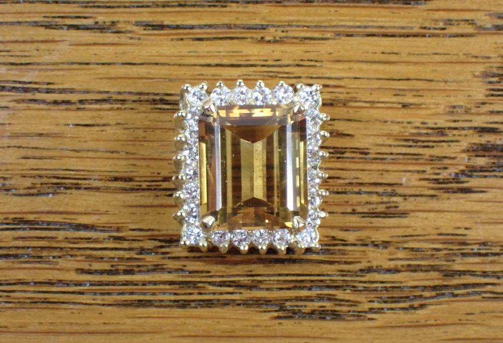 Appraisal: CITRINE DIAMOND AND FOURTEEN KARAT GOLD SLIDE PENDANT with round