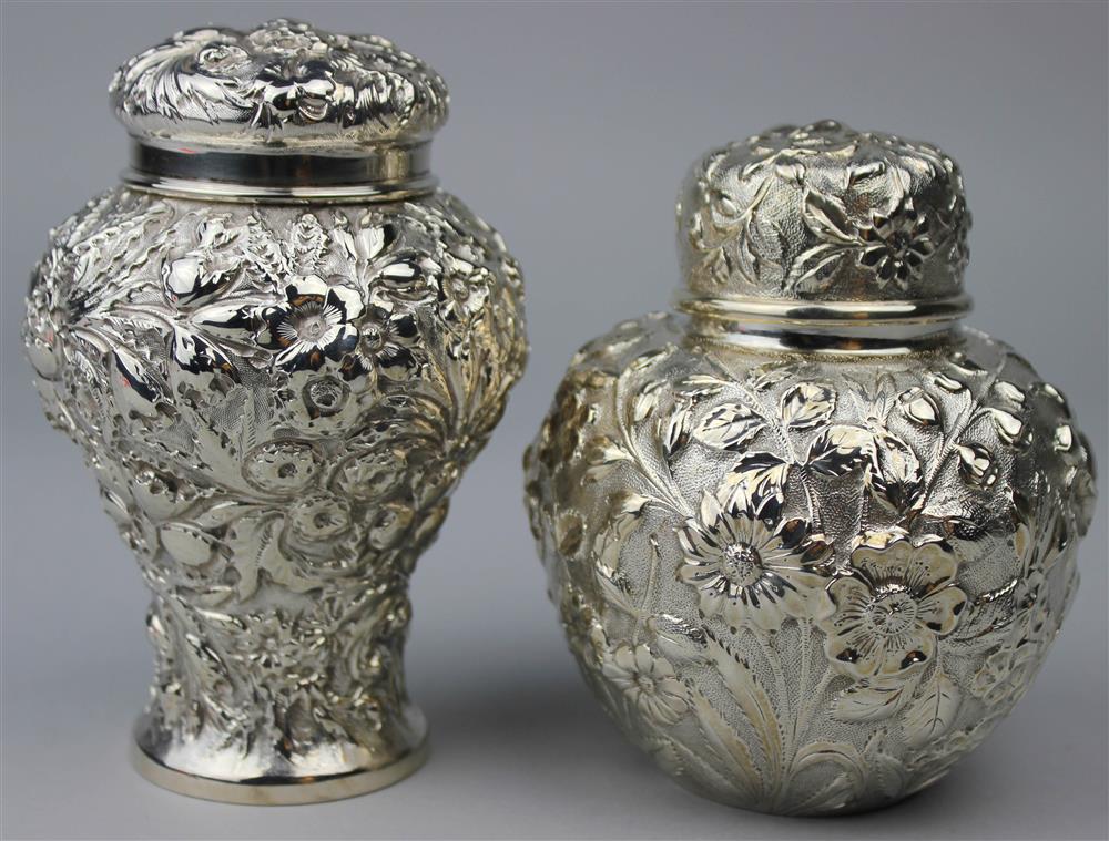 Appraisal: TWO BALTIMORE REPOUSSE SILVER TEA CADDIES LATE TH EARLY TH