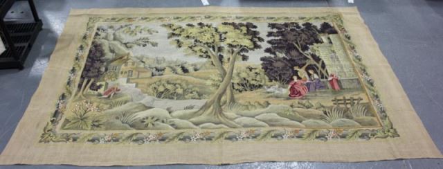 Appraisal: Large Vintage Needlepoint Landscape with Figures Unfinished From a Manhattan