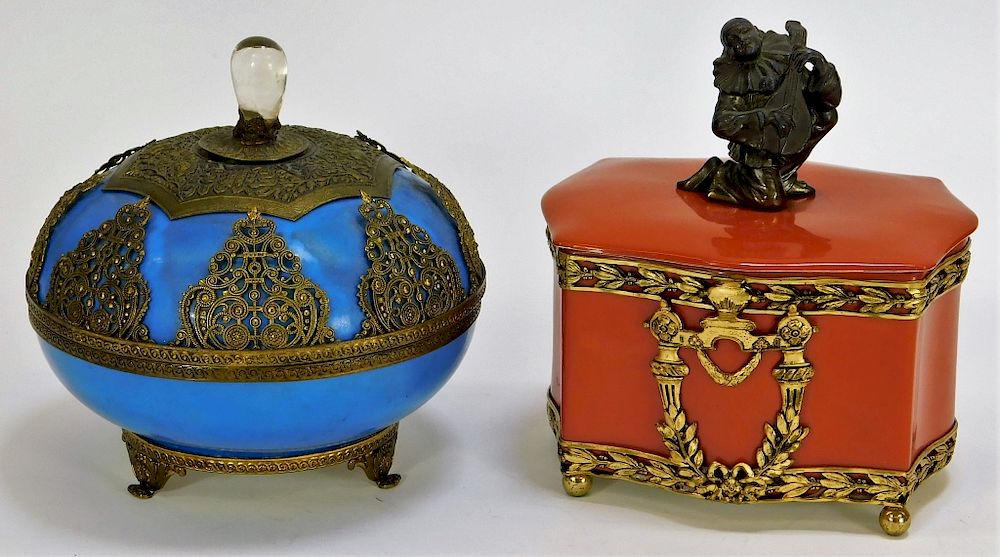 Appraisal: PR German Porcelain Bronze Mounted Dresser Boxes Germany th Century