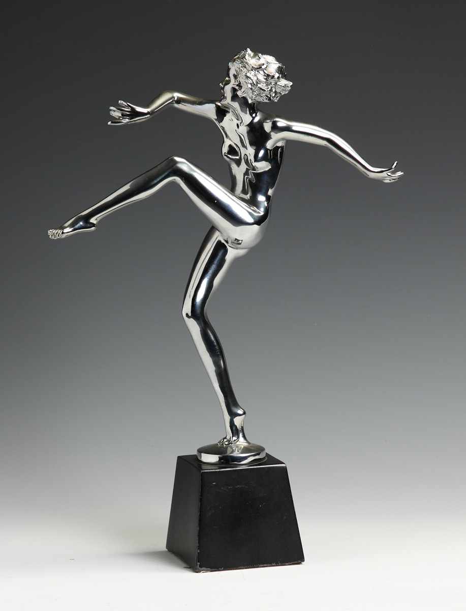 Appraisal: Art Deco Chrome Plated Sculpture of a Dancer th cent